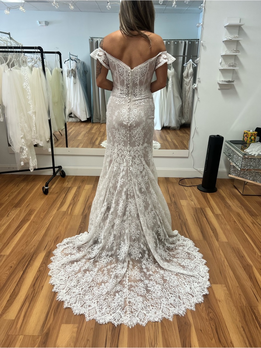 Allure Romance Style 3202 - Off-the-Shoulder Lace Mermaid Wedding Dress in Ivory